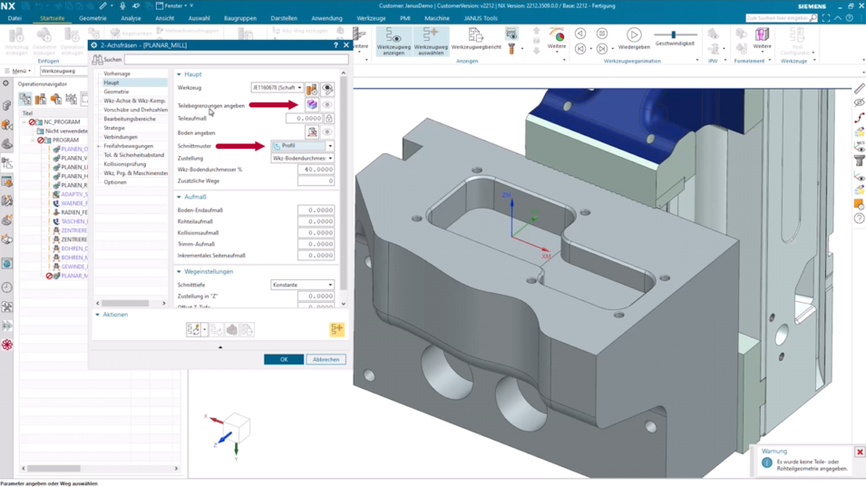 NX CAM Quicktipp-Operationseinstellungen