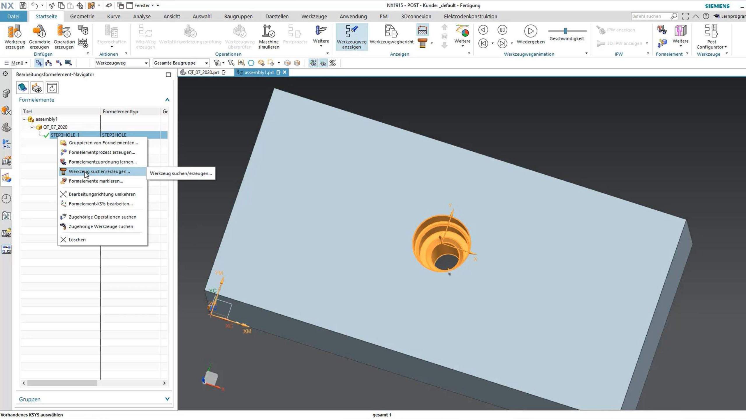 NX CAM Quicktip Creating tools using form element recognition