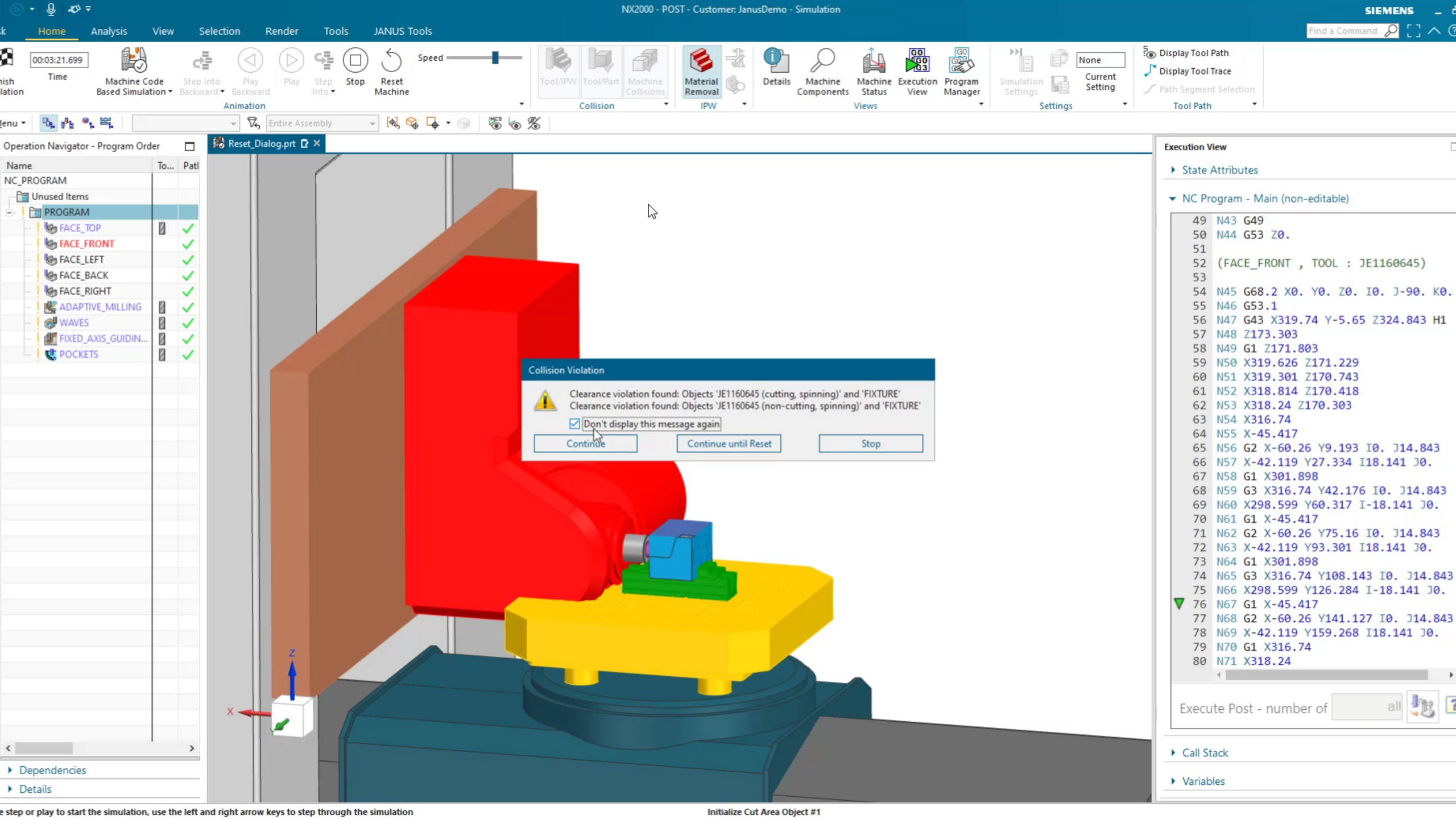 Kollisionsmeldung resetten in NX CAM