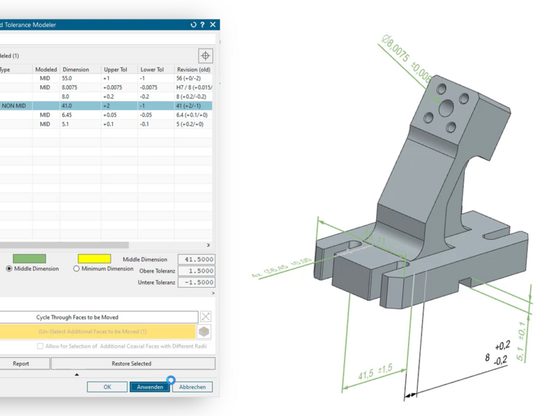 Create manufacturing tolerances with the PDTM in NX CAM