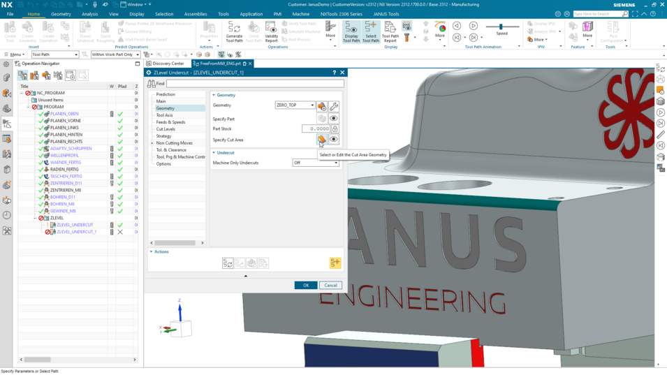 Siemens NX QuickTip-cut area