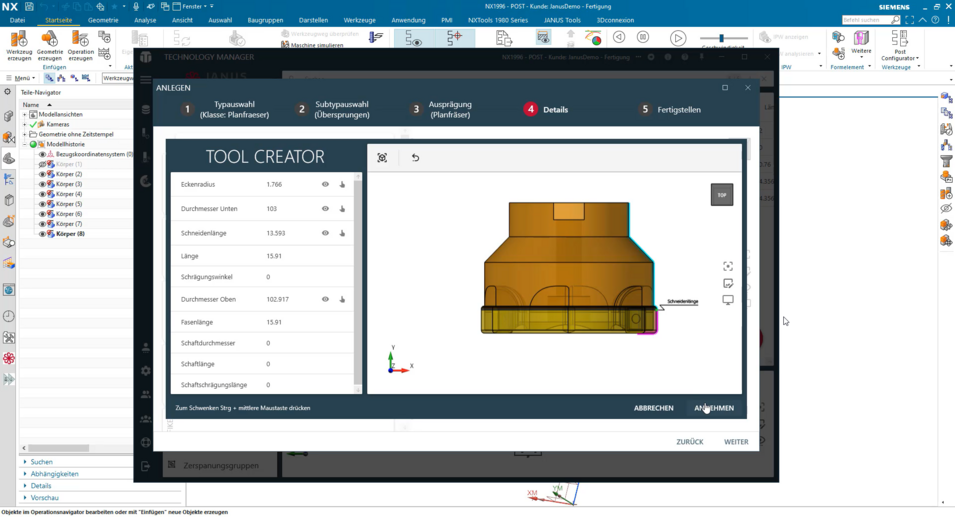 NX CAM TCr Automatische Ableitung Parametrik