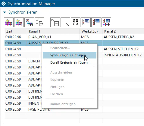 Sync-Ereignisse hinzufügen NX CAM Sync-Ereignisse hinzufügen NX CAM