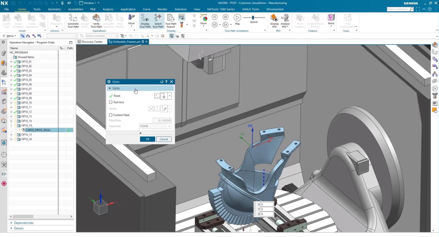 define points and axes of the start event in nx cam